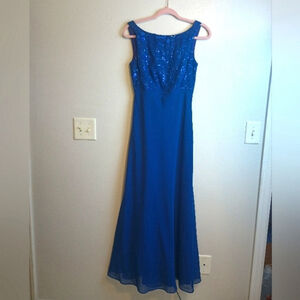 Bari Jay Women's Sequin Plunge Back Gown Formal Cocktail Blue Size 2/4 XS
